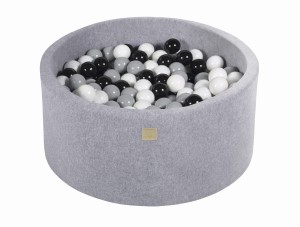 Round Ball Pit with 300 balls, 90x40cm, Light Grey, Velvet