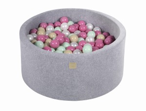 Round Ball Pit with 300 balls, 90x40cm, Light Grey, Velvet