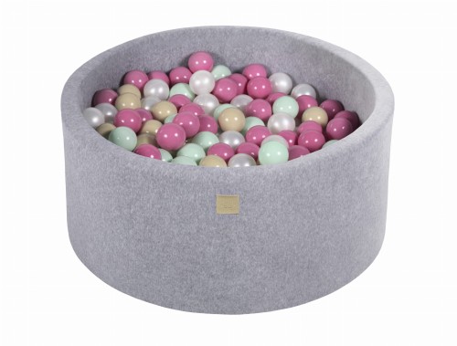 Round Ball Pit with 300 balls, 90x40cm, Light Grey, Velvet