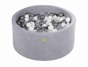 Round Ball Pit with 300 balls, 90x40cm, Light Grey, Velvet