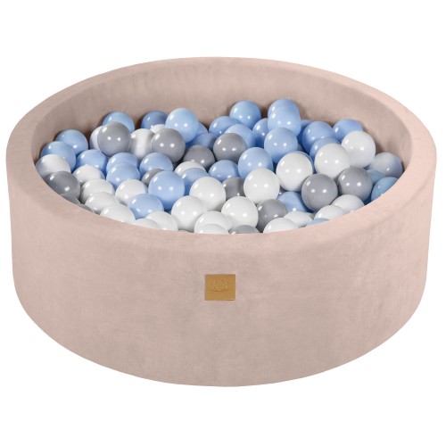 Round Ball Pit with 200 balls, 90x30cm, Ecru, Velvet