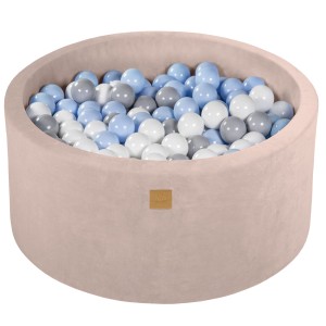 Round Ball Pit with 300 balls, 90x40cm, Ecru, Velvet