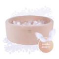 Round Ball Pit with 250 balls, 90x30cm, Ecru, Velvet, Model Angel