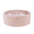 Round Ball Pit with 250 balls, 90x30cm, Ecru, Velvet, Model Angel