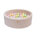 Round Ball Pit with 250 balls, 90x40cm, Ecru, Velvet, Model Spring