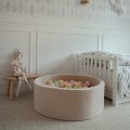 Round Ball Pit with 250 balls, 90x40cm, Ecru, Velvet, Model Spring