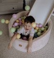 Round Ball Pit with 250 balls, 90x40cm, Ecru, Velvet, Model Spring