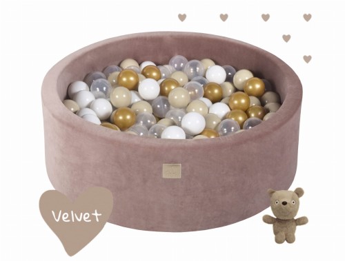 Round Ball Pit with 250 balls, 90x40cm, Beige, Velvet, Model Teddy Bear
