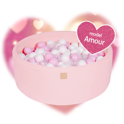 Round Ball Pit with 250 balls, 90x40cm, Light Pink, Cotton, Model Amour