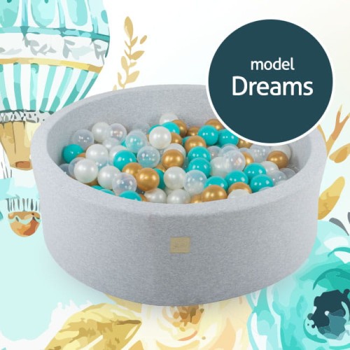Round Ball Pit with 250 balls, 90x40cm, Light Grey, Cotton, Model Dreams