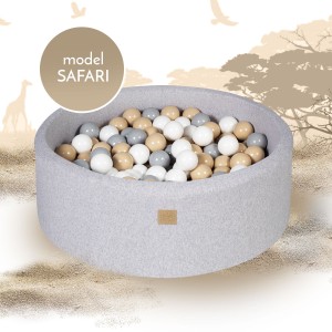 Round Ball Pit with 250 balls, 90x40cm, Light Grey, Cotton, Model Safari