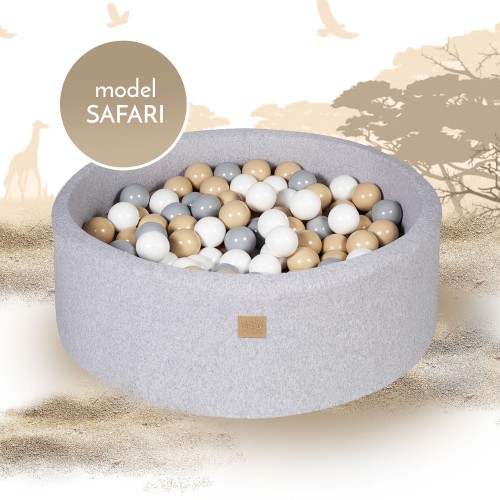 Round Ball Pit with 250 balls, 90x40cm, Light Grey, Cotton, Model Safari