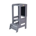 Wooden Learning Tower with Black Board, Dark Grey