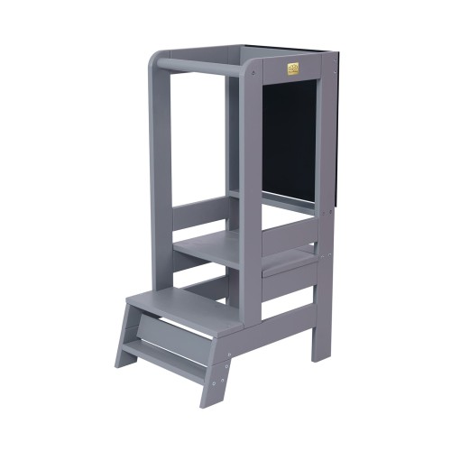 Wooden Learning Tower with Black Board, Dark Grey