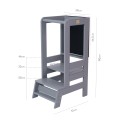 Wooden Learning Tower with Black Board, Dark Grey