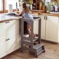 Wooden Learning Tower with Black Board, Dark Grey