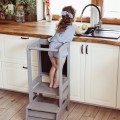 Wooden Learning Tower with Black Board, Dark Grey
