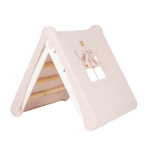 A house for children with a ladder 60x61 cm folding into the room. Wood, Linen, Viscose, A Pink House, White ladder
