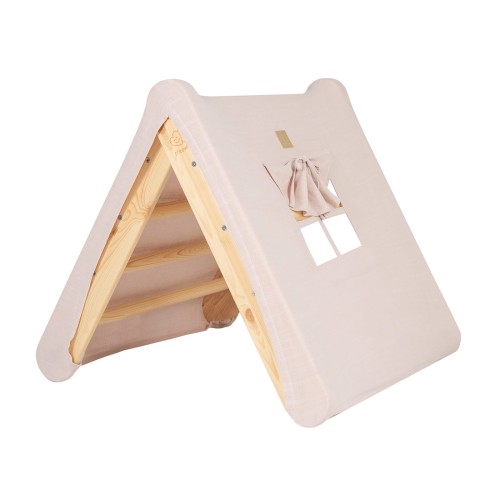 A house for children with a ladder 60x61 cm folding into the room. Wood, Linen, Viscose, A Pink House, Natural ladder