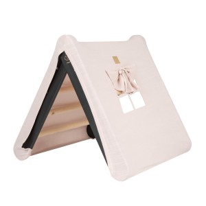A house for children with a ladder 60x61 cm folding into the room. Wood, Linen, Viscose, A Pink House, Black ladder
