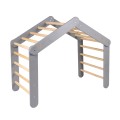 Climbing Ladder Large House 112x61x94 cm Indoor Traingle with Tent. Wood, Linen, Viscose, Gray and Blue House, Grey ladder