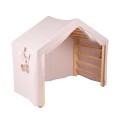 Climbing Ladder Large House 112x61x94 cm Indoor Traingle with Tent Wood, Linen, Viscose, A Pink House, Natural ladder