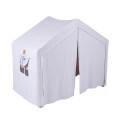 Climbing Ladder Large House 112x61x94 cm Indoor Traingle with Tent. Wood, Linen, Viscose, Gray and Blue House, Natural ladder