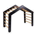 Climbing Ladder Large House 112x61x94 cm Indoor Traingle with Tent. Wood, Linen, Viscose, Gray and Blue House, Black ladder