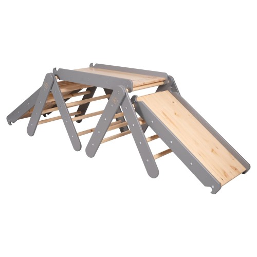Climbing triangle for children with slide and climbing frame, set gray