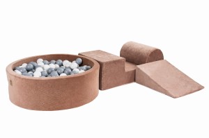 Velvet Foam 3 elements Playset with Ball Pit 90x30cm with 200 Balls Beige: Grey/White