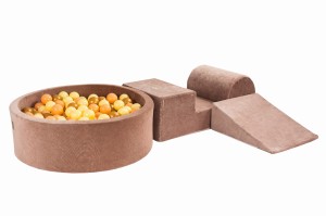 Velvet Foam 3 elements Playset with Ball Pit 90x30cm with 200 Balls Beige: Pastel Yellow/Peach/Gold
