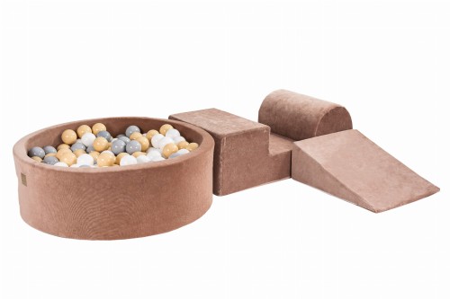 Velvet Foam 3 elements Playset with Ball Pit 90x30cm with 200 Balls Beige: Beige/Grey/White