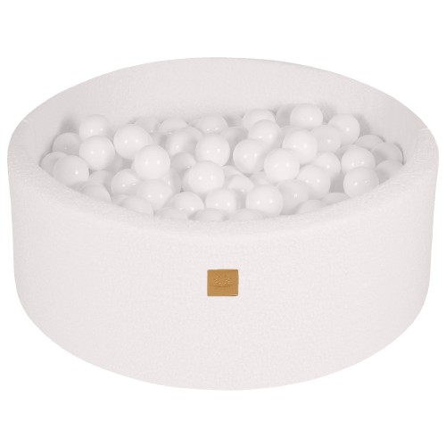 Round Ball Pit with 200 balls, 90x30cm, White, Boucle