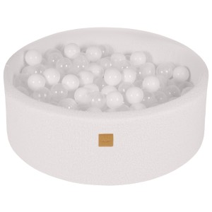 Round Ball Pit with 200 balls, 90x30cm, White, Boucle