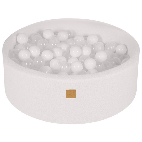 Round Ball Pit with 200 balls, 90x30cm, White, Boucle