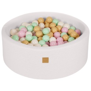 Round Ball Pit with 200 balls, 90x30cm, White, Boucle