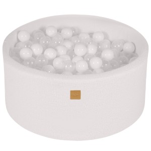 Round Ball Pit with 300 balls, 90x40cm, White, Boucle