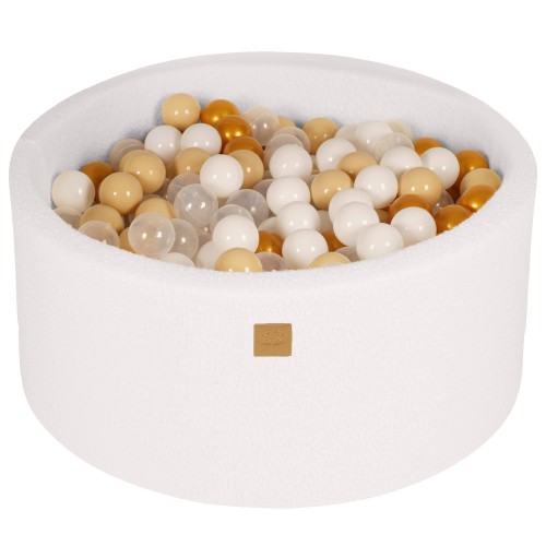 Round Ball Pit with 300 balls, 90x40cm, White, Boucle