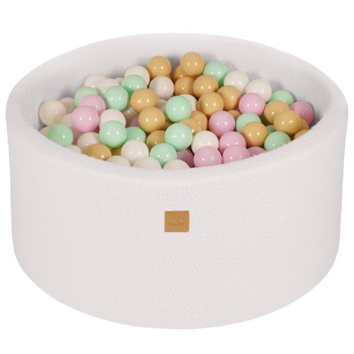 Round Ball Pit with 300 balls, 90x40cm, White, Boucle