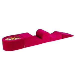 Velvet Foam Playset with Small Ball Pit with 100 Balls Magenta: Burgundy Pearl/Gold/White Pearl/Beige