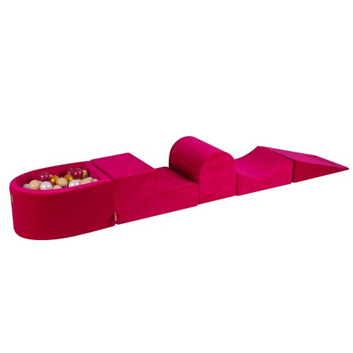 Velvet Foam Playset with Small Ball Pit with 100 Balls Magenta: Burgundy Pearl/Gold/White Pearl/Beige