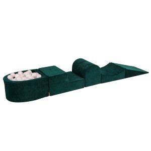 Velvet Foam Playset with Small Ball Pit with 100 Balls Dark Green: White
