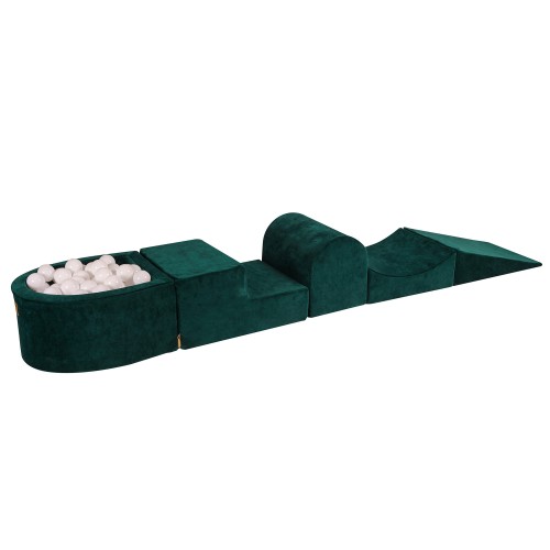 Velvet Foam Playset with Small Ball Pit with 100 Balls Dark Green: White