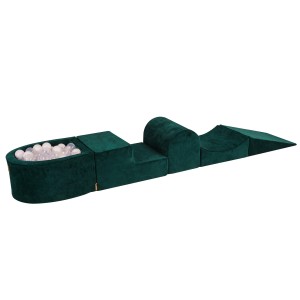 Velvet Foam Playset with Small Ball Pit with 100 Balls Dark Green: White/Transparent
