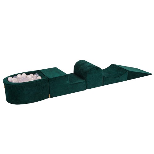 Velvet Foam Playset with Small Ball Pit with 100 Balls Dark Green: White/Transparent
