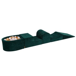 Velvet Foam Playset with Small Ball Pit with 100 Balls Dark Green: Gold/Beige/White/Transparent