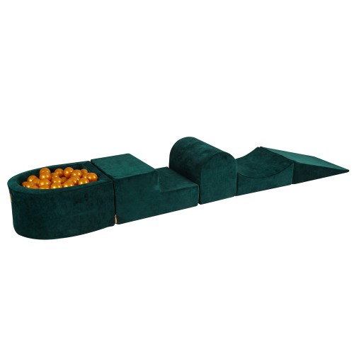 Velvet Foam Playset with Small Ball Pit with 100 Balls Dark Green: Gold