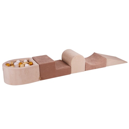 Velvet Foam Playset with Small Ball Pit with 100 Balls Ecru Beige: Gold/Beige/White/Transparent
