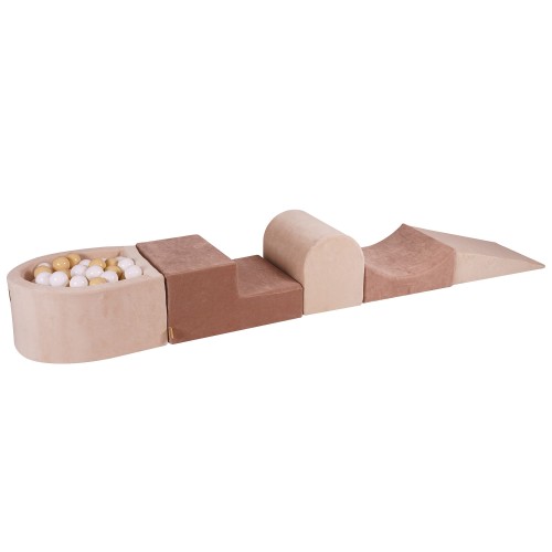 Velvet Foam Playset with Small Ball Pit with 100 Balls Ecru Beige: White/Beige