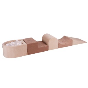 Velvet Foam Playset with Small Ball Pit with 100 Balls Ecru Beige: White/Transparent